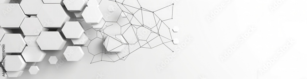 White background with a hexagon outline on the right side, gray lines connecting them to form a pattern White background with a hexagon outline on the right side, gray lines connecting them to form a pattern