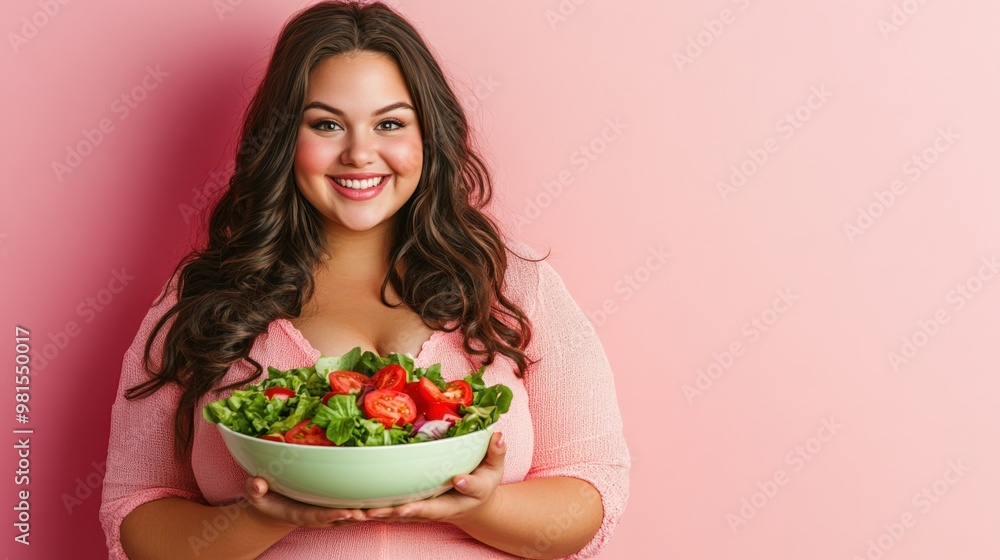 Portrait of a Happy Woman Promoting Healthy Eating Portrait of a Happy Woman Promoting Healthy Eating