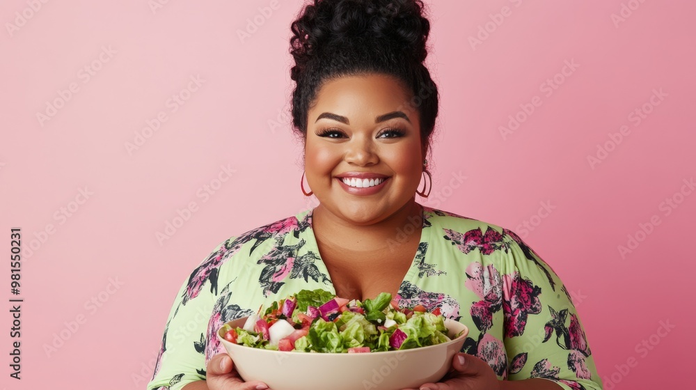 Happy Woman Displaying a Fresh Vegetable Salad Happy Woman Displaying a Fresh Vegetable Salad