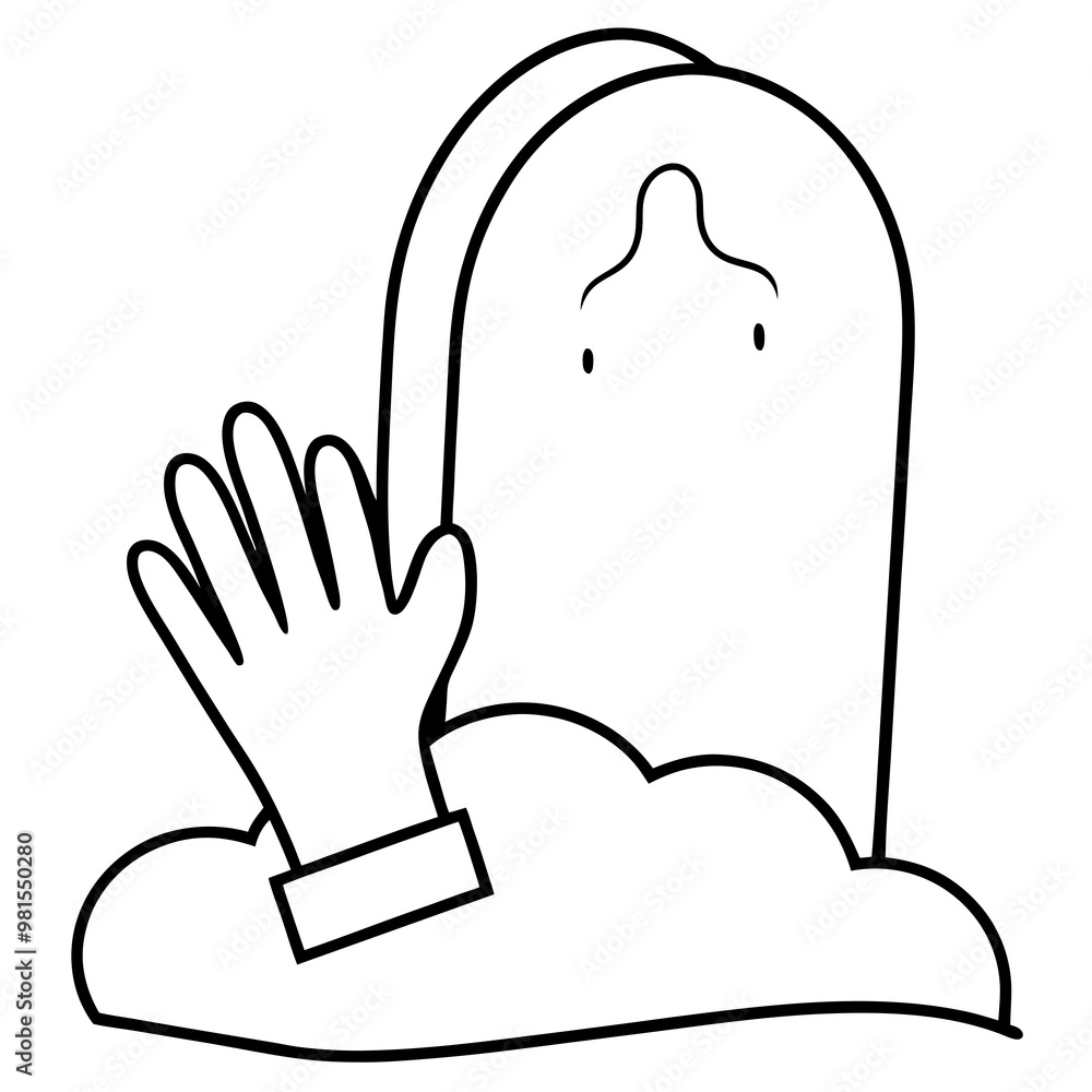 Spectral Hand Emerges from Grave Outstretched Finger Outline Vector Spectral Hand Emerges from Grave Outstretched Finger Outline Vector