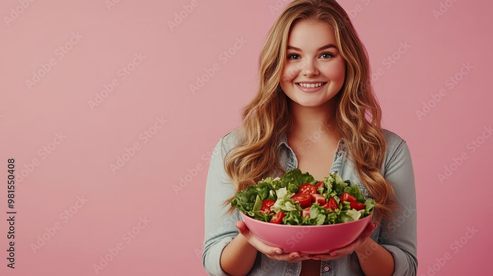 Cheerful Woman Holding a Fresh Salad Bowl Cheerful Woman Holding a Fresh Salad Bowl