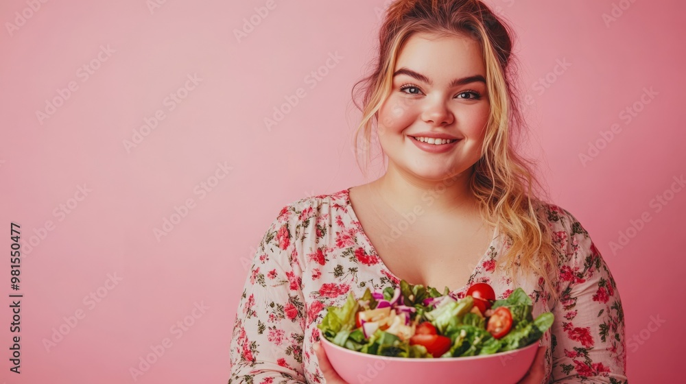 Happy Woman Displaying a Fresh Vegetable Salad Happy Woman Displaying a Fresh Vegetable Salad