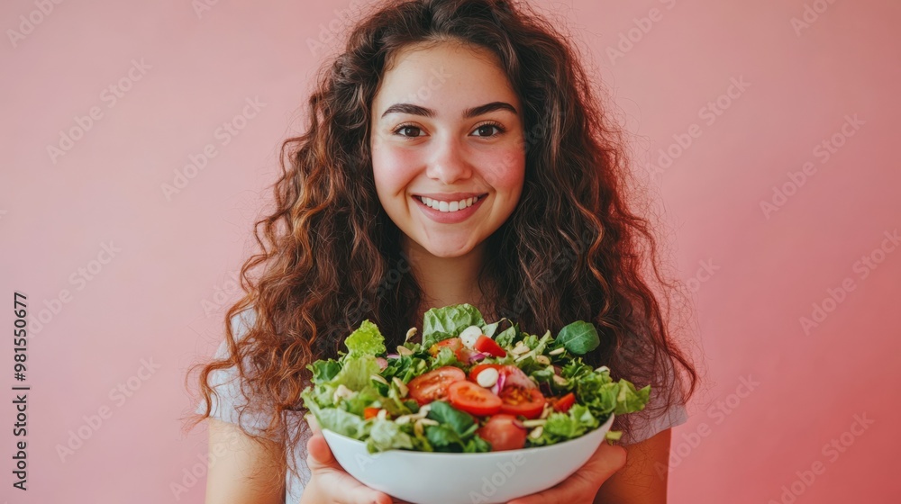 Healthy Lifestyle Portrait with Fresh Salad Healthy Lifestyle Portrait with Fresh Salad