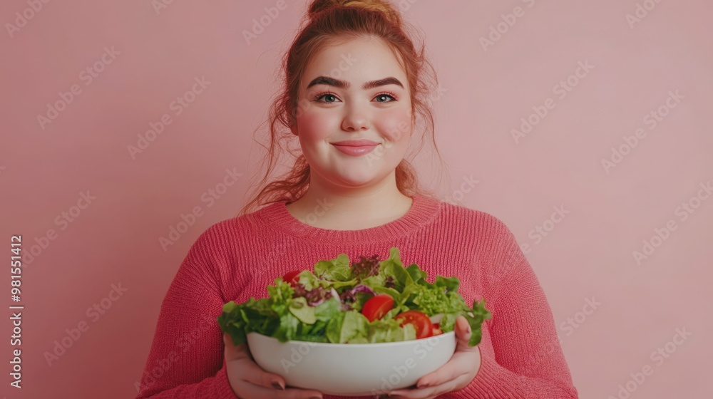 Happy Woman Displaying a Fresh Vegetable Salad Happy Woman Displaying a Fresh Vegetable Salad