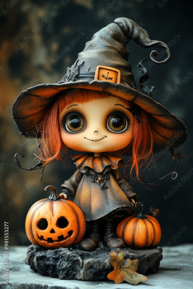 Fototapeta premium Whimsical Halloween Witches and Pumpkins - Festive, Spooky, and Playful Halloween Art