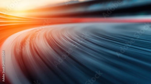 A racing track captured in a long-exposure shot at sunset, showcasing the blurred motion effect with vivid colors and a sense of speed and dynamism in the scene. photo