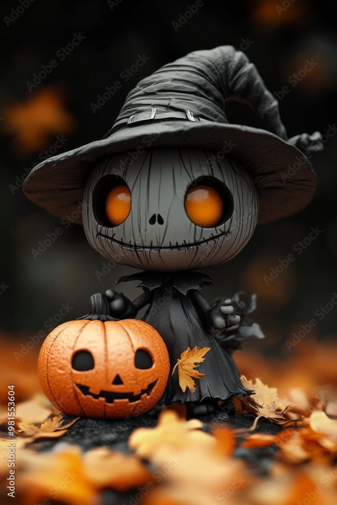 Naklejka premium Whimsical Halloween Witches and Pumpkins - Festive, Spooky, and Playful Halloween Art