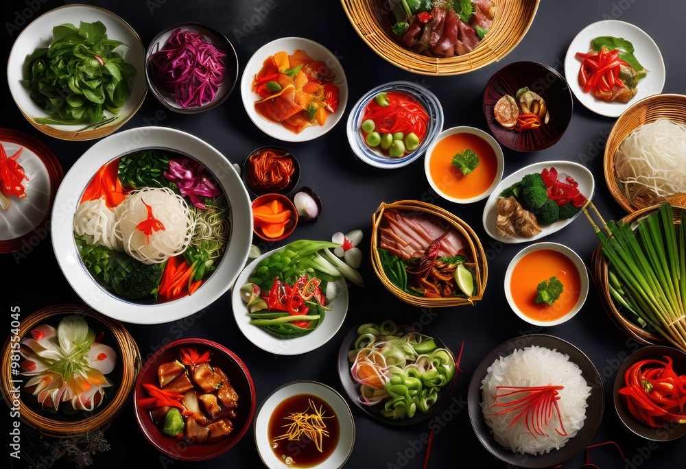 vibrant array colorful chinese dishes showcasing fresh exquisite rich culinary traditions visually stunning display, appetizing, authentic, bowl, chef vibrant array colorful chinese dishes showcasing fresh exquisite rich culinary traditions visually stunning display, appetizing, authentic, bowl, chef