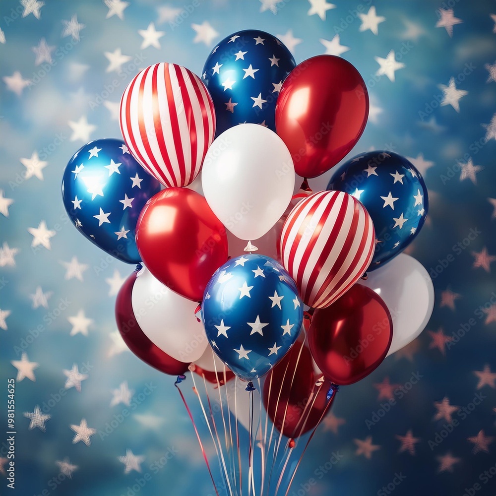 Isolated stars and stripes balloons with depth of field capturing festive colors for Independence Day Isolated stars and stripes balloons with depth of field capturing festive colors for Independence Day