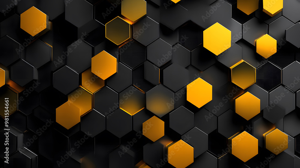 Futuristic Black and Yellow Hexagonal Tech Design with Glowing Edges Futuristic Black and Yellow Hexagonal Tech Design with Glowing Edges