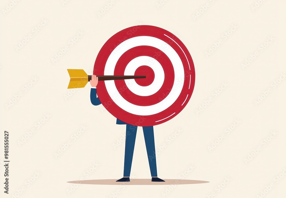 A person holding a target, with an arrow embedded in the bullseye, symbolizing focus and goal achievement in a minimalist design. A person holding a target, with an arrow embedded in the bullseye, symbolizing focus and goal achievement in a minimalist design.