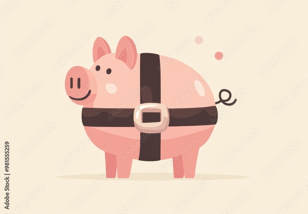 A cheerful cartoon pig wearing a black harness, set against a soft beige background, combining quirky design with a playful aesthetic. A cheerful cartoon pig wearing a black harness, set against a soft beige background, combining quirky design with a playful aesthetic.