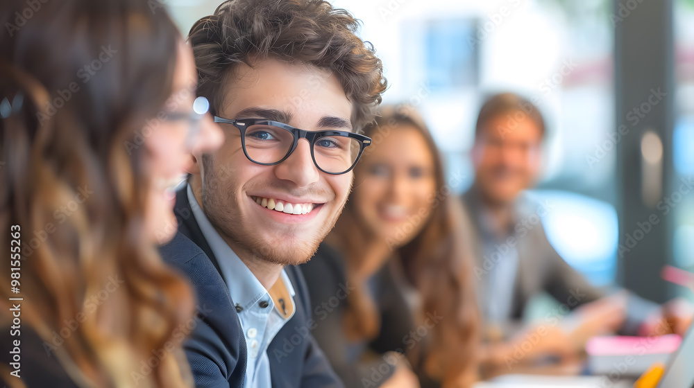 Smiling young business people having a meeting in office Smiling young business people having a meeting in office