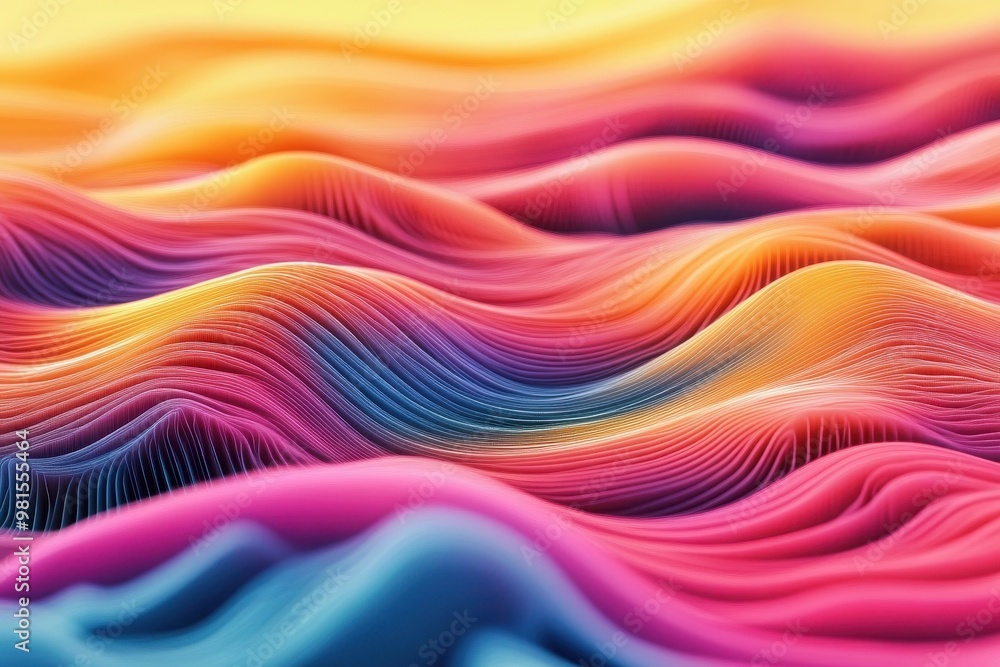 Fototapeta premium Dynamic 3D Digital Art: Colorful Wavy Landscape Representing Technology and Data Visualization in a Futuristic Style