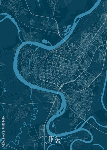 Ufa, Russia artistic blueprint map poster