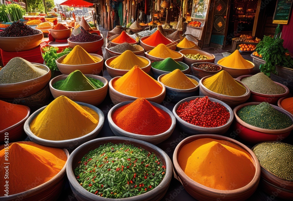 Fototapeta premium vibrant display spices fresh produce colorful bowls capturing essence culinary variety richness, herbs, vegetables, fruits, colors, showcase, assortment