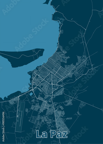 La Paz, Mexico artistic blueprint map poster