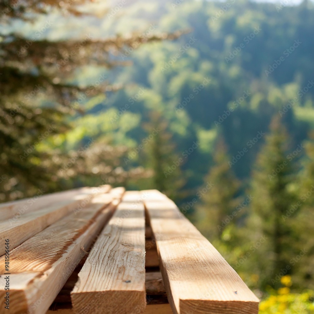 Raw pine wood planks with depth of field on a natural background Raw pine wood planks with depth of field on a natural background