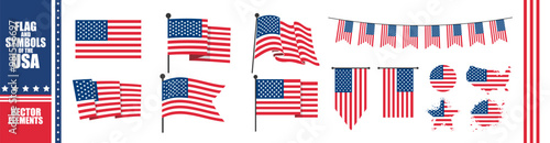 Flag USA set isolated icon. Symbols of the USA. American holidays. Patriotic logo or stamp.