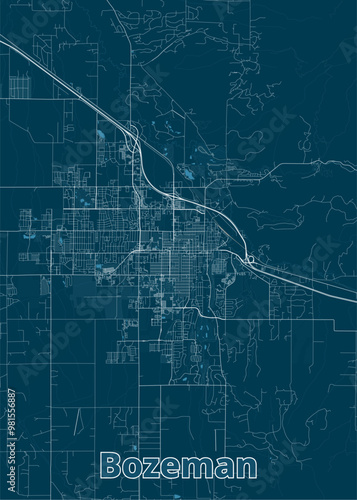 Bozeman, Montana, United States artistic blueprint map poster