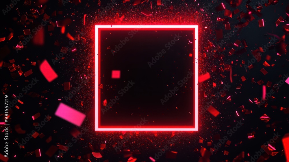 Black Friday web marketing Banner. Square rectangle picture frame with red neon color motion graphic on isolated black background with confetti. red light moving for overlay element. Generative ai Black Friday web marketing Banner. Square rectangle picture frame with red neon color motion graphic on isolated black background with confetti. red light moving for overlay element. Generative ai