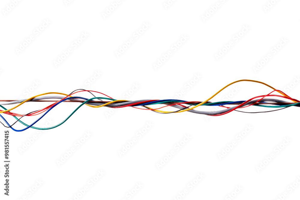 Twisted bundle of colorful electrical wires isolated on white background Twisted bundle of colorful electrical wires isolated on white background