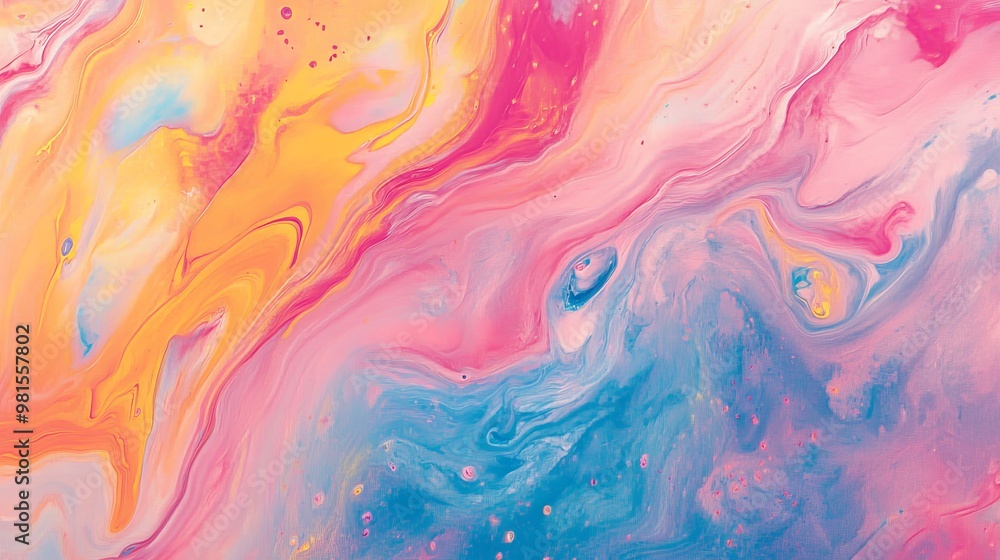Fototapeta premium Abstract Acrylic Painting with Pink, Yellow and Blue Swirls, Abstract Art, Acrylic Painting, Swirl Art