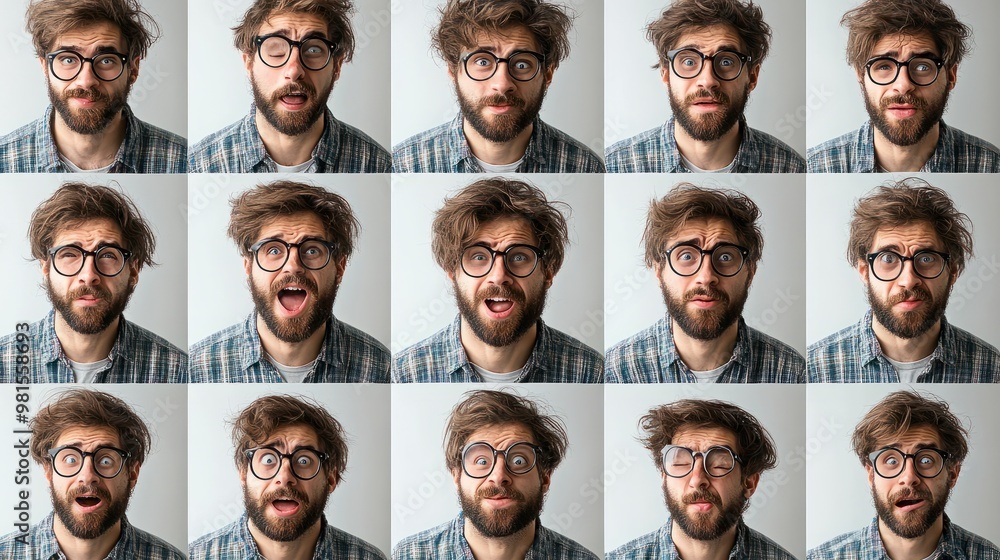 Crazy Hipster Guy Emotions Collage in Magazine Style transparent background Crazy Hipster Guy Emotions Collage in Magazine Style transparent background