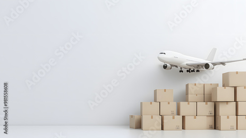 Plane Shipping Boxes on White Background | Air Freight and Global Logistics