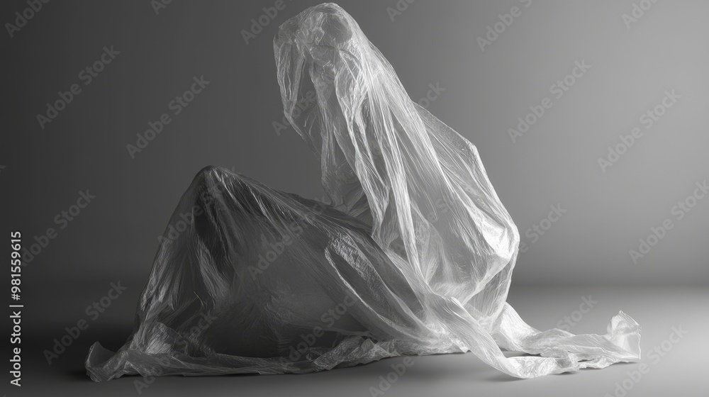 Fototapeta premium Plastic Ghost - A Still Life Study in Grey Tones, plastic, sculpture, abstract