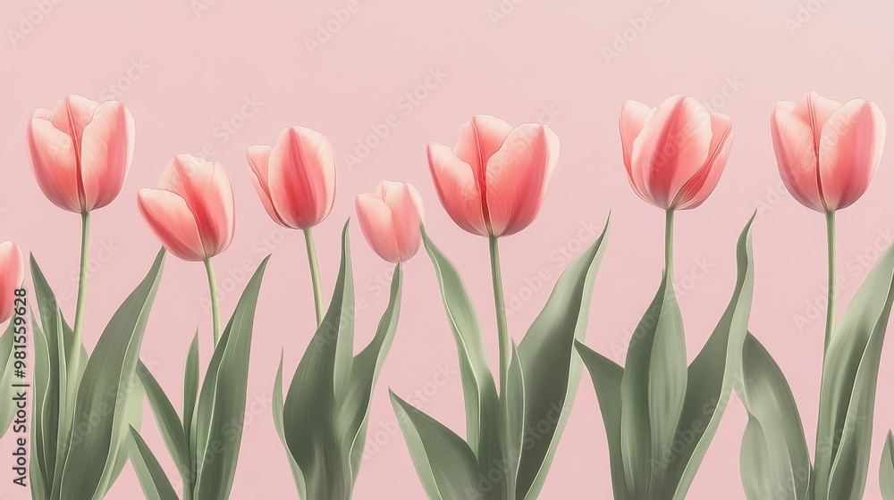 Pink Tulip Bouquet on Blush Background, Floral, Spring, Tulip Pink Tulip Bouquet on Blush Background, Floral, Spring, Tulip