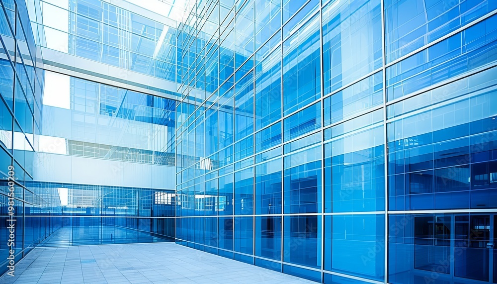 Modern building architectural details close up with open sky on side for text placement