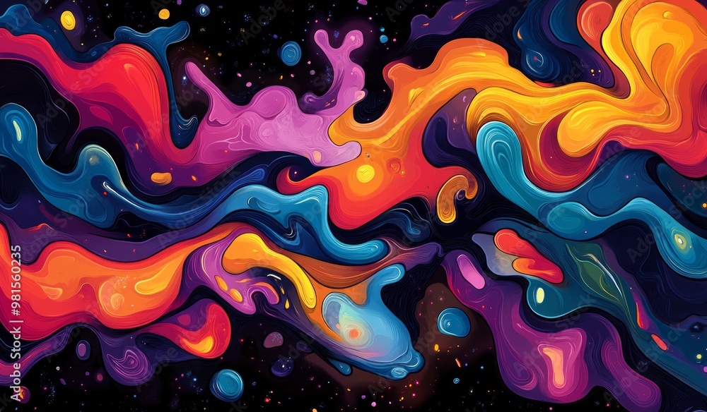 Vibrant Abstract Fluid Art With Cosmic Elements in Bold Colors Vibrant Abstract Fluid Art With Cosmic Elements in Bold Colors