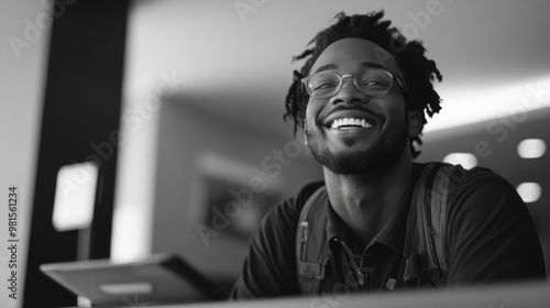 Happy Man in Coffee Shop