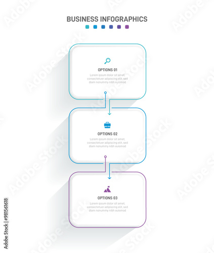 Vertical progress bar featuring 3 arrow-shaped elements, symbolizing the three stages of business strategy and progression. Clean timeline infographic design template. Vector for mobile presentation.