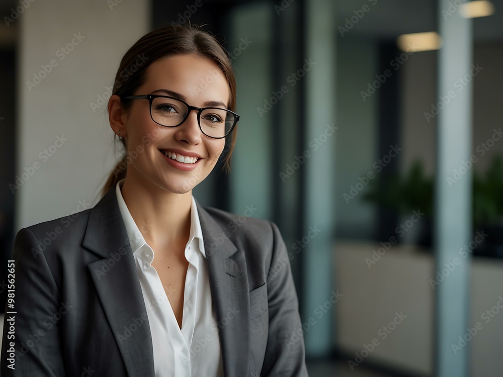 Smiling professional woman in a suit in a modern office Smiling professional woman in a suit in a modern office