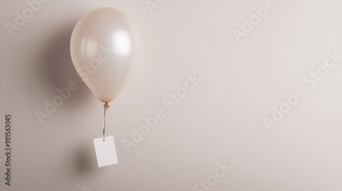 minimalist balloon with blank tag on a light background, with copy space for text