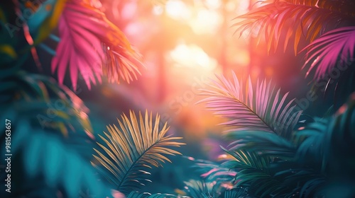 Wallpaper Mural Tropical Paradise: Vibrant Sunset Over Colorful Jungle Foliage Torontodigital.ca