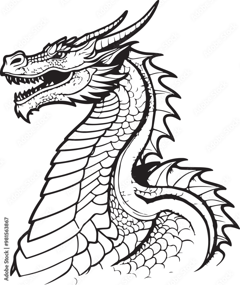 black dragon vector engraving illustration on a white background black dragon vector engraving illustration on a white background