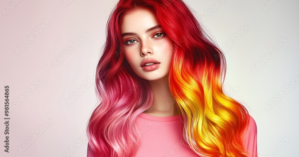 Portrait of a woman with vibrant red and yellow ombre hair Portrait of a woman with vibrant red and yellow ombre hair
