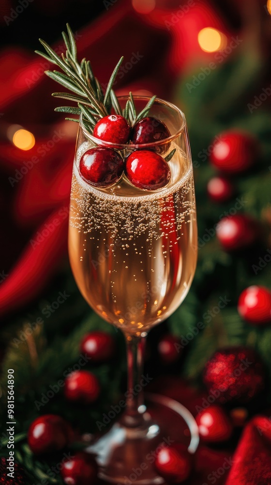Festive Holiday Champagne with Cranberries and Rosemary Garnish Festive Holiday Champagne with Cranberries and Rosemary Garnish