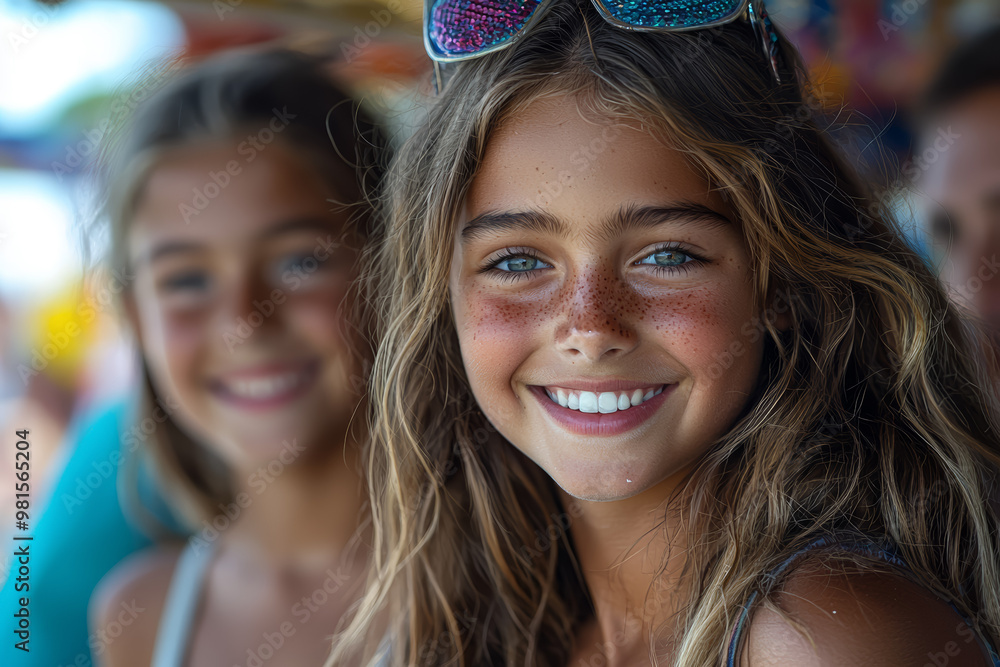 A family smiling together while enjoying a day at an amusement park, representing joy and family bonding. A family smiling together while enjoying a day at an amusement park, representing joy and family bonding.