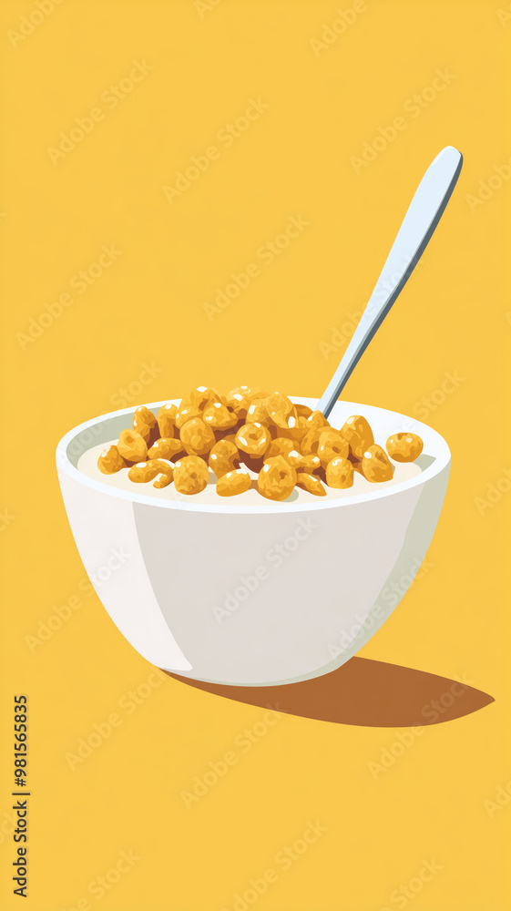 A vibrant morning delight of crunchy cereal swimming in creamy milk, perfect for starting the day with energy and joy A vibrant morning delight of crunchy cereal swimming in creamy milk, perfect for starting the day with energy and joy