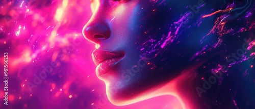 Neon Portrait of a Woman with Futuristic Lighting and Vivid Colors