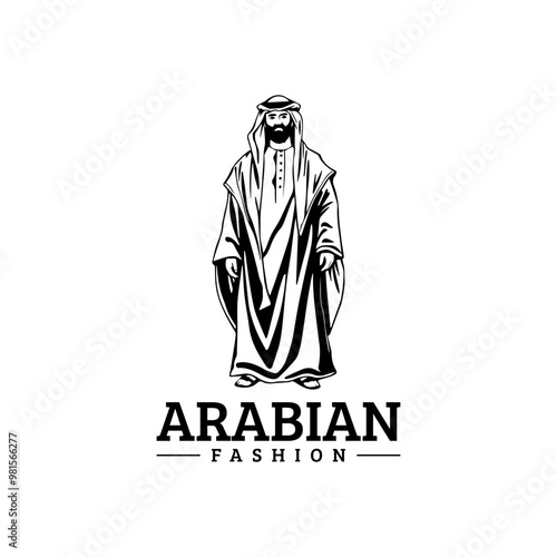 Arabian fashion logo design. Abaya, jubba, Man Wearing kaffiyeh logo. muslim dress logo