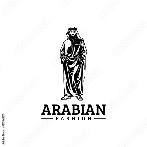 Arabian fashion logo design. Abaya, jubba, Man Wearing kaffiyeh logo. muslim dress logo