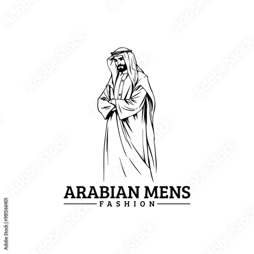 Arabian fashion logo design. Abaya, jubba, Man Wearing kaffiyeh logo. muslim dress logo