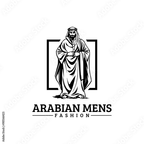 Arabian fashion logo design. Abaya, jubba, Man Wearing kaffiyeh logo. muslim dress logo