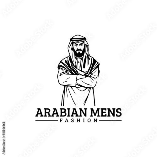 Arabian fashion logo design. Abaya, jubba, Man Wearing kaffiyeh logo. muslim dress logo photo