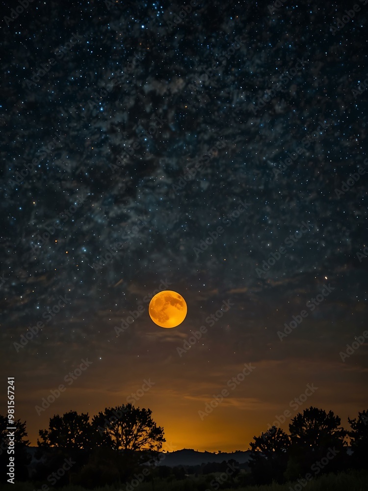 Starry Night with a Luminous Orange Moon Starry Night with a Luminous Orange Moon